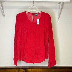 NWT Gap Red Long Sleeve Tiered Flowy‎ Blouse- S